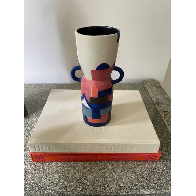 Hand-Painted Modernist Rounded Handle Urn Vase For Sale In Chicago - Image 6 of 8