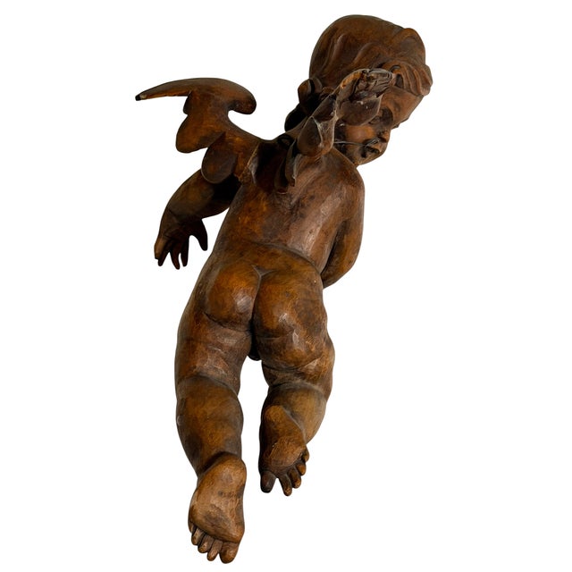 Antique Italian Carved Wood Putti Angel.