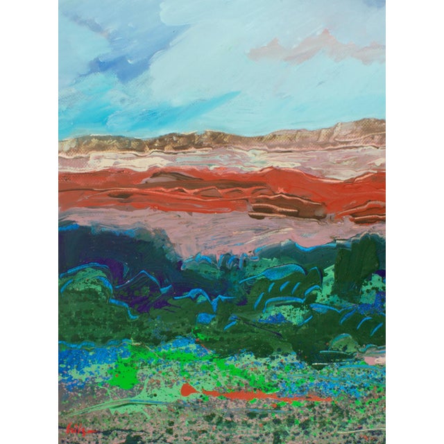 A 1980s acrylic on paper landscape painting by the American artist Harry Hilson (1935-2004). This landscape painting...