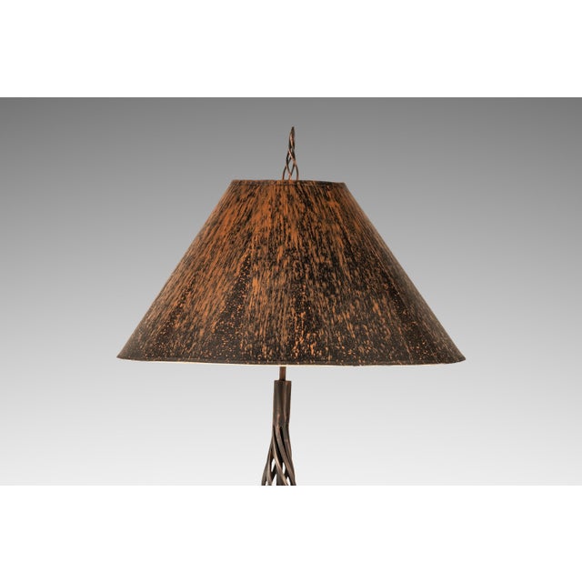 Rare Mid-Century Modern Rustic Hand-Forged Twisted Metal Torchiere Table Lamp by Robert Sonneman for George Kovacs, Usa, C. 1990 For Sale - Image 9 of 15