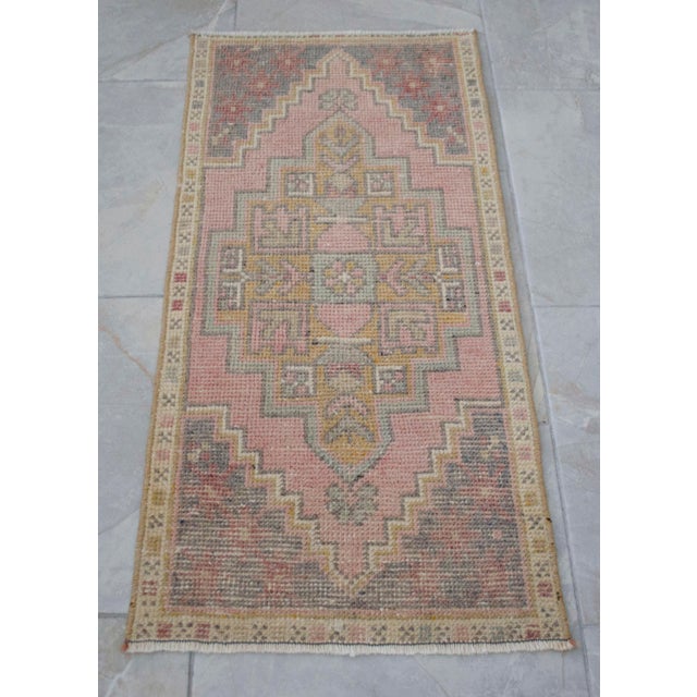 Rose Hand Knotted Door Mat, Entryway Rug, Bath Mat, Kitchen Decor, Small Rug, Turkish Rug - 1′6″ × 3′1″ For Sale - Image 8 of 13