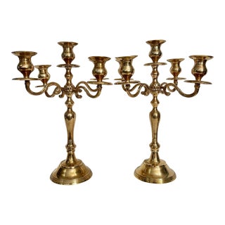 Late 20th Century Solid Brass 5 Arm Candelabra Centerpiece - a Pair For Sale