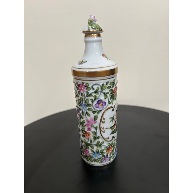 Traditional Herend Hand-Painted Floral Porcelain Perfume Bottle With Rose Dauber For Sale - Image 3 of 12