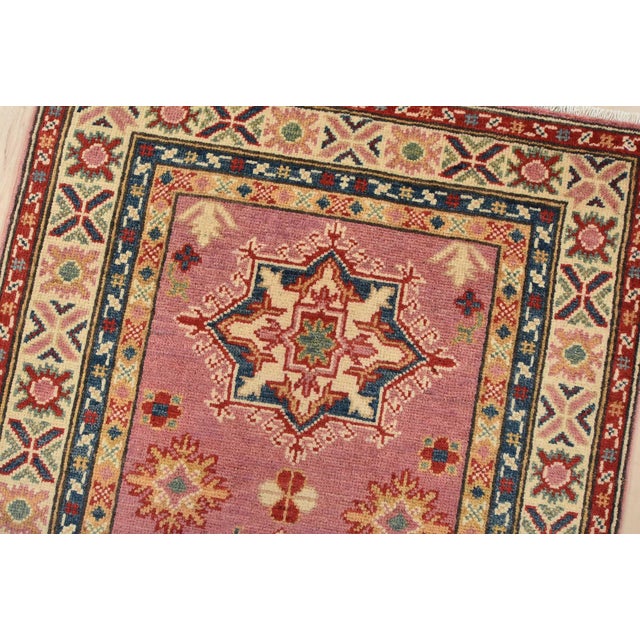 Kazak Runner 2’9” X 9’10” Pink Wool Tribal Hand-Knotted Oriental Rug For Sale In Philadelphia - Image 6 of 13