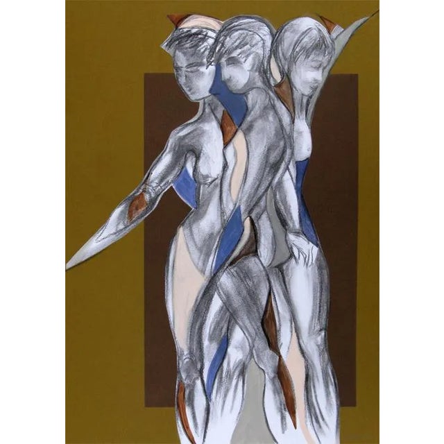 Abstract Collaged Drawing of Female Figures For Sale