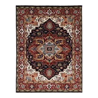 9x12 Timeless Oriental Navy Traditional Medallion Hand Knotted Wool Carpet Rug For Sale