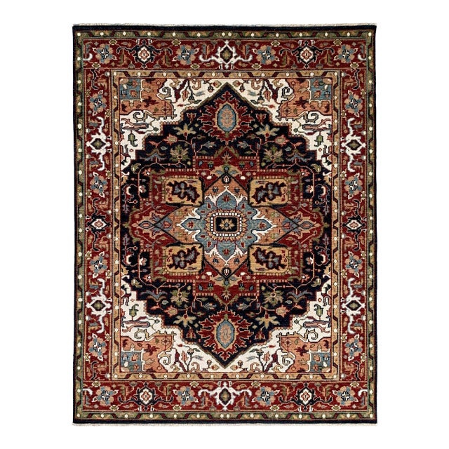 9x12 Timeless Oriental Navy Traditional Medallion Hand Knotted Wool Carpet Rug For Sale