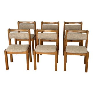 Danish Modern Brutalist Dining Chairs in Pine and Curly Bouclé, 1970s, Set of 6 For Sale