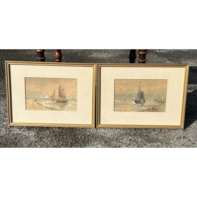 R T Wilding, Marine Scenes, Watercolours, Framed, Set of 2 For Sale - Image 8 of 8