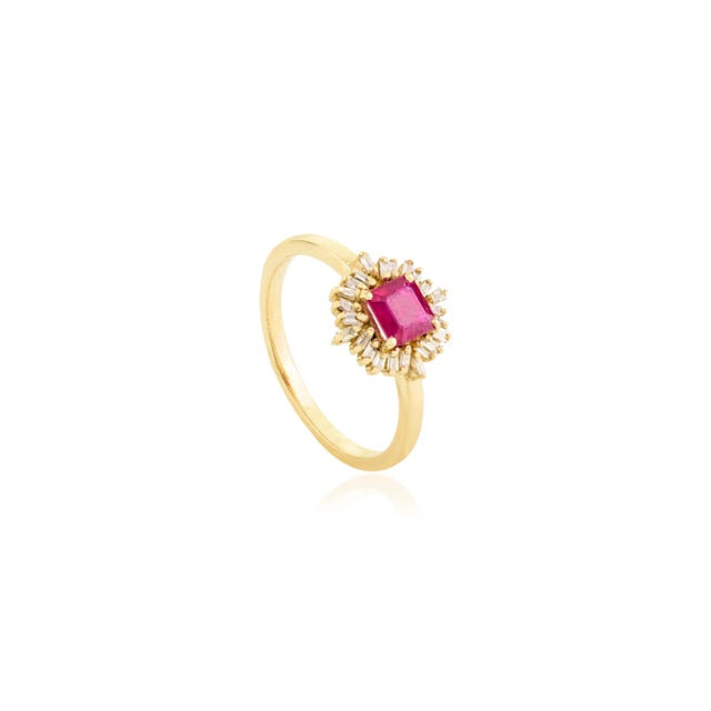 14k Gold Ruby Diamond Starburst Ring for Her Engagement Size 6 For Sale - Image 4 of 11