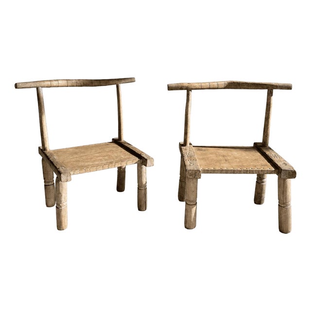 Antique Primitive Low Chairs, 20th Century, Set of 2 For Sale