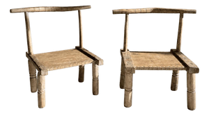 Antique Primitive Low Chairs, 20th Century, Set of 2