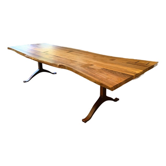 Custom Handcrafted Black Walnut Dining Table With Sculptural Pedestal Base For Sale