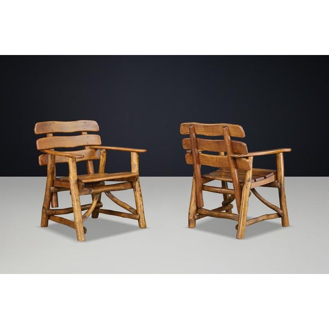 Sculptural Oak Armchairs, France, 1950s, Set of 2 For Sale - Image 12 of 17