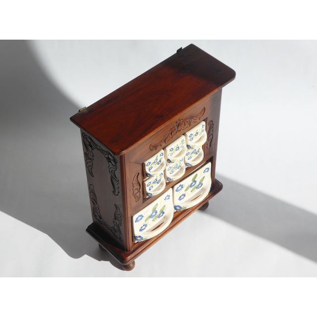 Antique Dutch Farmhouse Wooden Ceramic Floral Spice Cabinet, 1950s For Sale - Image 4 of 14