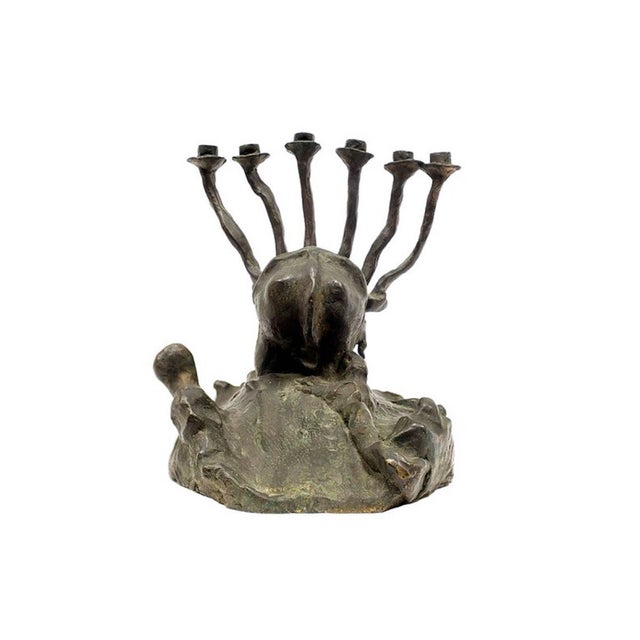 Traditional Mosheh Oved, RARE Judaica Brutalist Animal Holocaust Memorial Menorah Bronze Sculpture For Sale - Image 3 of 4