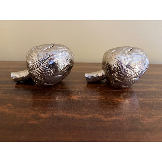 Late 20th Century Godinger Silver-Plated Artichoke Salt and Pepper Shakers, Vintage Pair For Sale - Image 5 of 8