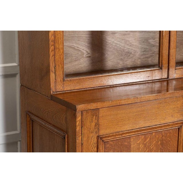 Brown Large English Oak Glazed Bookcase, 1920s For Sale - Image 8 of 13