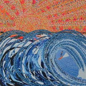 Walshe Playing In the Blue Cathedral. Contemporary Surfers Painting 2004