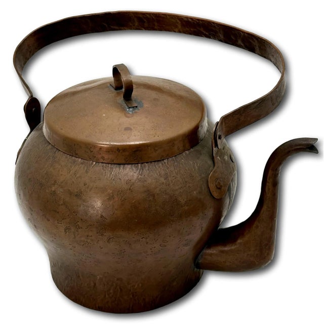 Large Unusual Antique French Arts & Crafts Hand Wrought Solid Copper Tea Kettle - Circa Early 1900s For Sale - Image 4 of 12