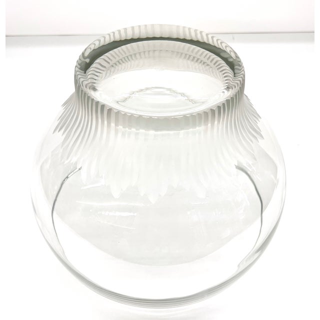 1980s Danish Design Handcrafted Glass Bowl With Decorative Hand Etched Base – Made in Romania For Sale - Image 4 of 8