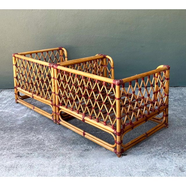 Vintage Wrapped Rattan Lounge Chairs - A Pair For Sale In West Palm - Image 6 of 12