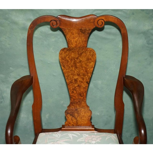 Vintage English Burr and Burl Walnut Extending Dining Table and Chairs, 1940s, Set of 7 For Sale - Image 17 of 18