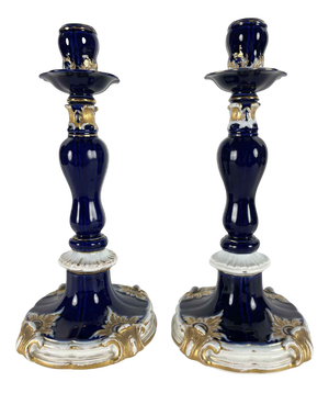 Blue and Gilt Candlesticks from Meissen, 19th Century, Set of 2
