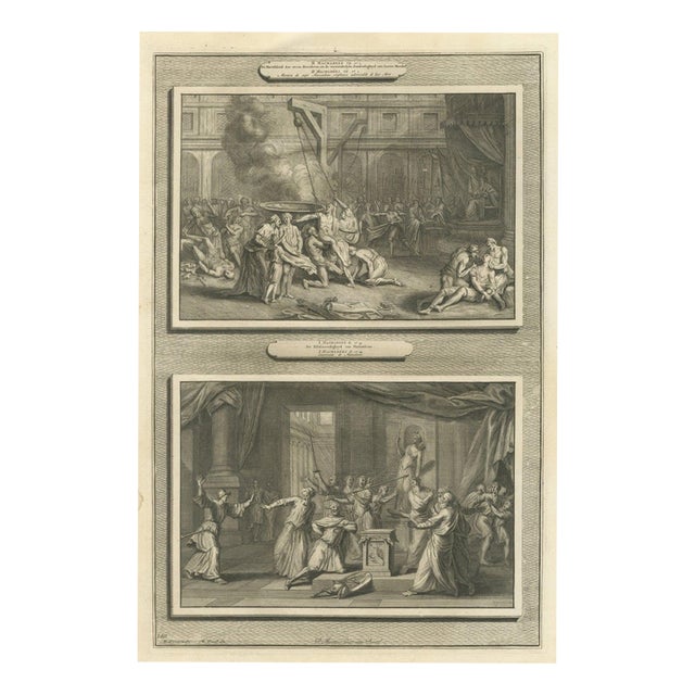 Pieter Mortier, Martyrdom of the Maccabee Brothers and Zeal of Mattathias, 1700, Engraving For Sale