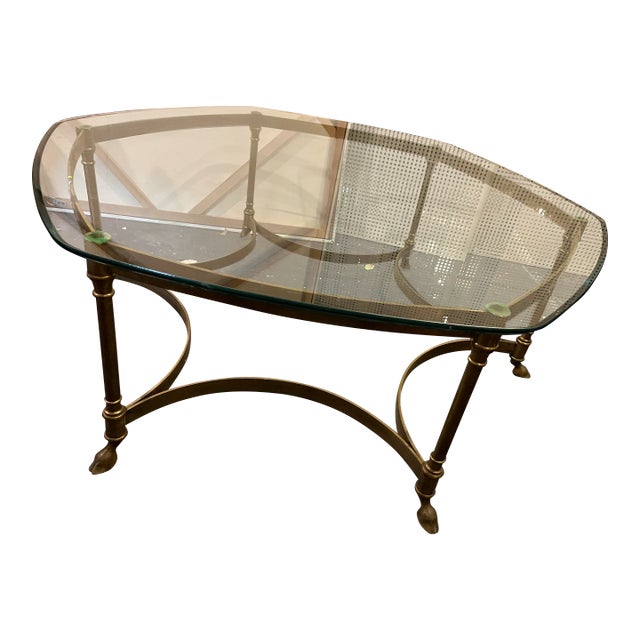 1960s Vintage Labarge Style Brass & Glass Polygon Coffee Table For Sale
