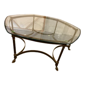 1960s Vintage Labarge Style Brass & Glass Polygon Coffee Table