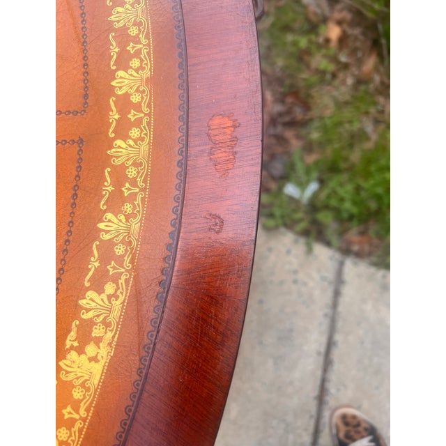 Antique English Chippendale Style Mahogany Leather Top Center Table & Mirror Top For Sale - Image 11 of 12