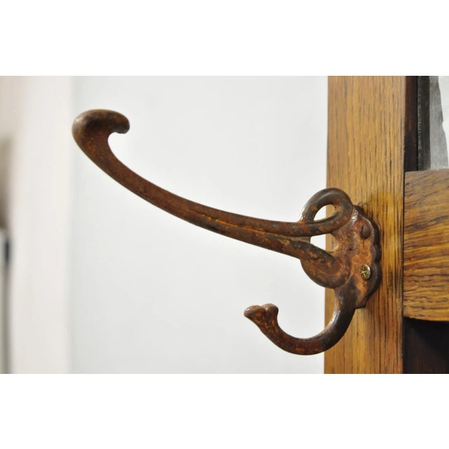 Antique English Art Nouveau Oak & Green Tile Coat Rack Umbrella Stand Hall Tree For Sale - Image 17 of 18