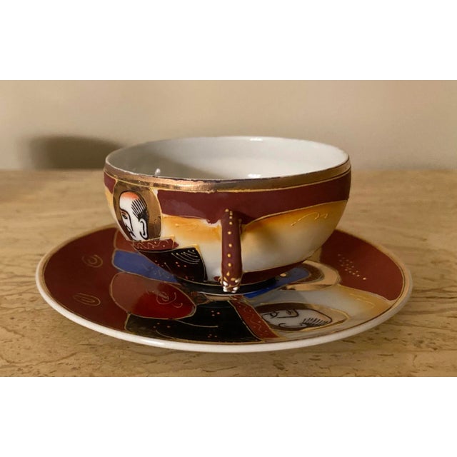 Japanese Vintage Satsuma Dragon Demitasse Cups & Saucer Set- 12 Pieces For Sale - Image 3 of 12