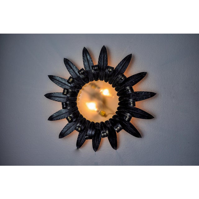 Large Metal and Silver Leaf Sun Wall Lamp by Ferro Arte, Spain, 1960s For Sale - Image 6 of 8