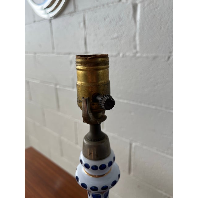 Bohemian Blue Glass Table Lamp With White Overlay, Early 20th Century For Sale - Image 4 of 5