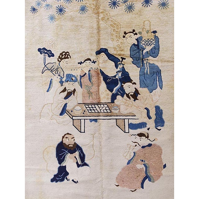Beige 1880s Beige Antique Chinese Peking Rug With Eight Immortals Playing Weiqi "Go" For Sale - Image 8 of 11