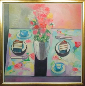 1980s Earl Linderman "Doktor Thrill's Strawberry Chiffon Desert" Original Painting, Framed