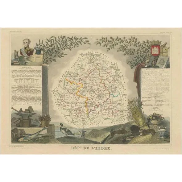 Antique Map of the Department of Indre For Sale - Image 6 of 6