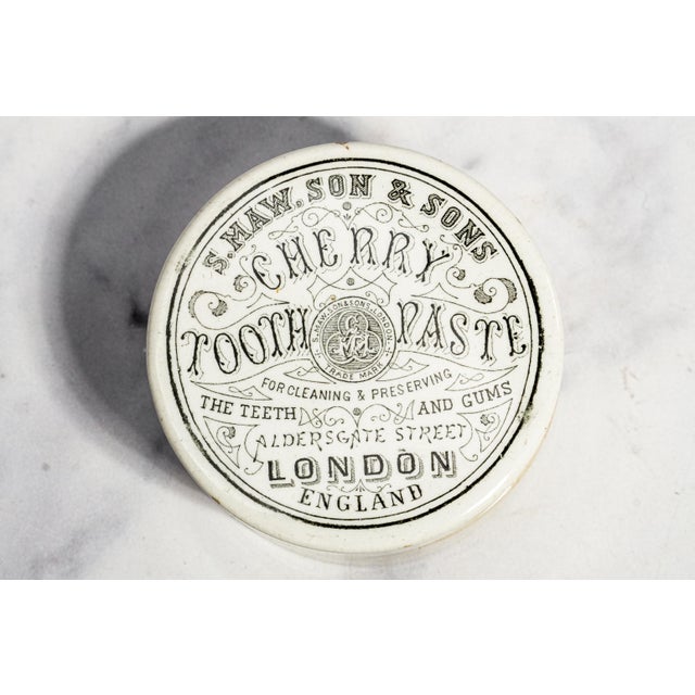 Victorian Interesting Antique Victorian S. Maw Son & Sons Cherry Tooth Paste Pot English Apothecary Jar Home Decor For Sale - Image 3 of 11