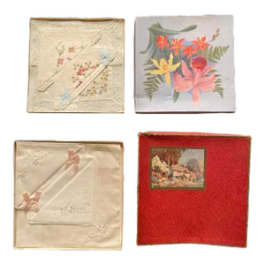 Vintage Handmade Silk Embroidery Handkerchief With Manual Lace Edge- 6 Pieces