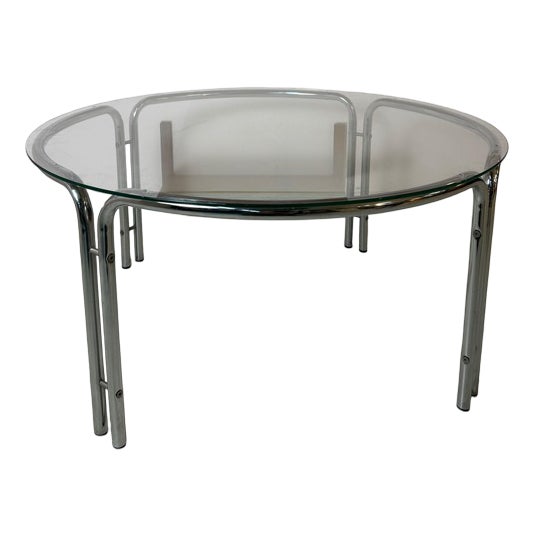 Round Coffee Table in Glass and Chrome For Sale