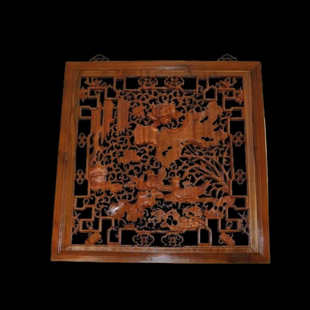 Antique Camphor Wood Screen Chinese Jumu Panel Lotus and Birds Openwork For Sale - Image 10 of 10