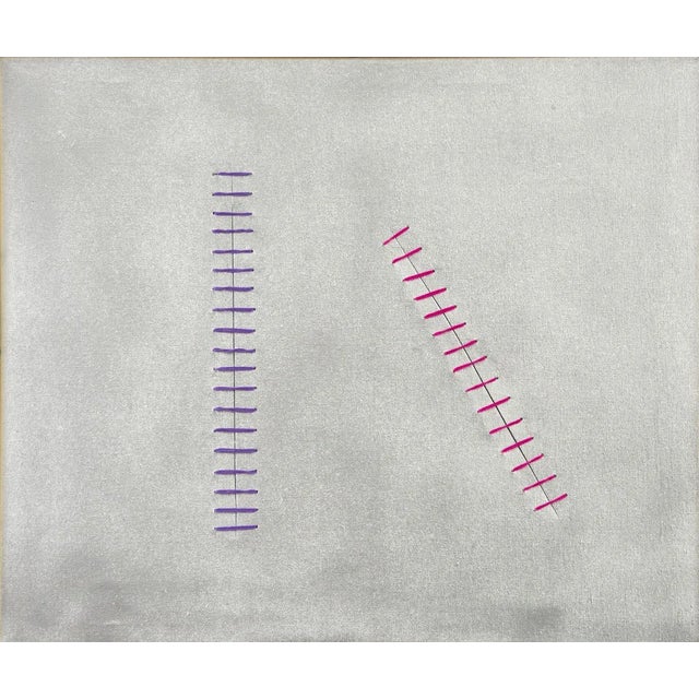 Colored Seams on Silver - Original Acrylic Painting by Mario Bigetti - 2020 2020 For Sale