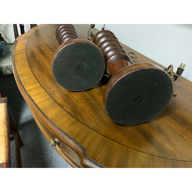Brown 20th Century Wood Bobbin Lamps - a Pair For Sale - Image 8 of 10