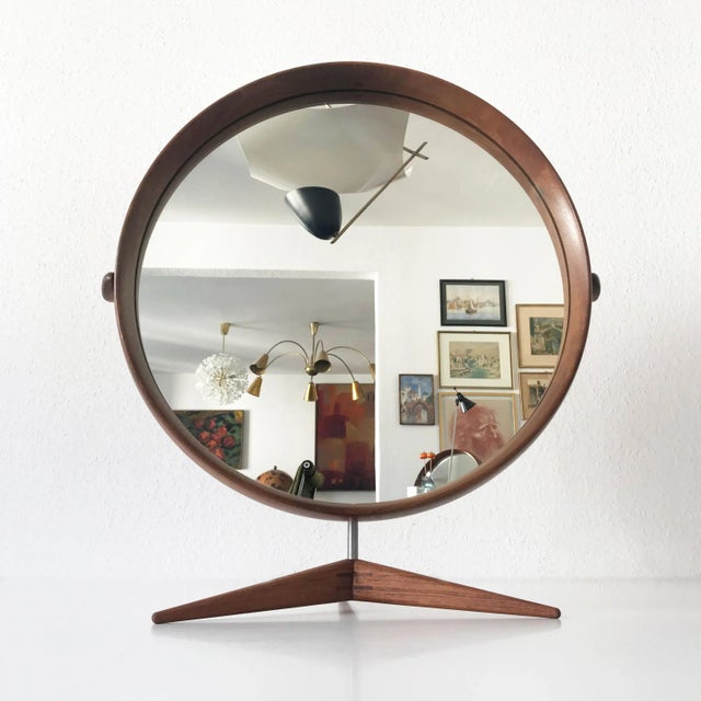 Large Teak Table Mirror by Östen & Uno Kristiansson for Luxus, 1960s For Sale - Image 6 of 13