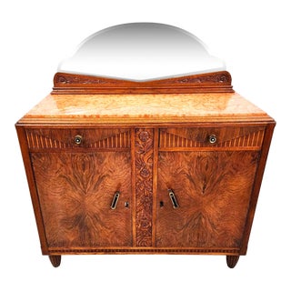 Art Deco Bar Cabinet Antique 1920s Amboyna Burl & Marble Top For Sale