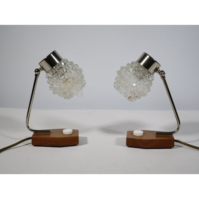 Mid-Century Modern Table Lamps in Crystal Glass and Teak, 1960s, Set of 2 For Sale - Image 10 of 10