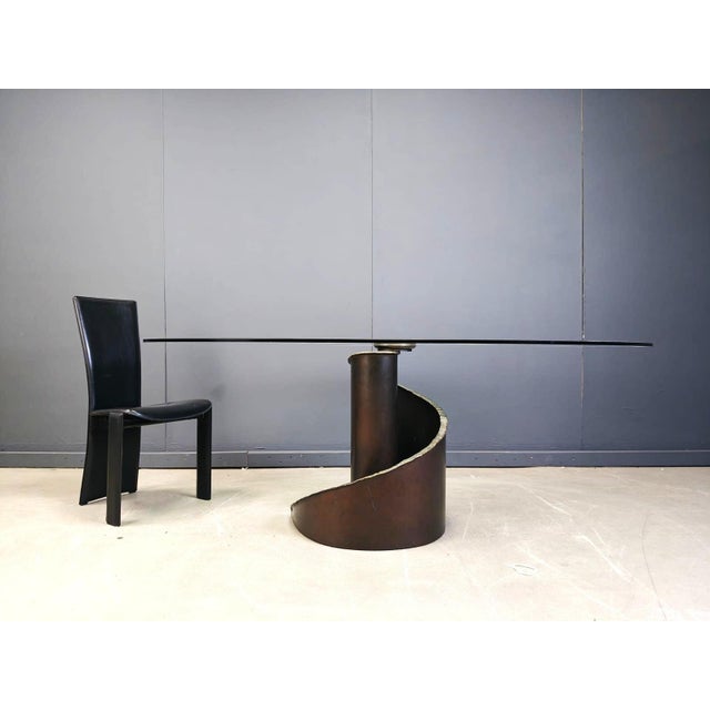 Brutalist Glass and Bronze Dining Table attributed to Barilone for Roche Bobois, 1990s For Sale - Image 14 of 16