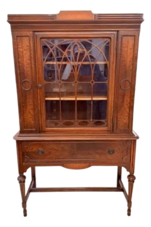 Antique 1920s Federal Hepplewhite Revival Walnut China Cabinet Display Hutch